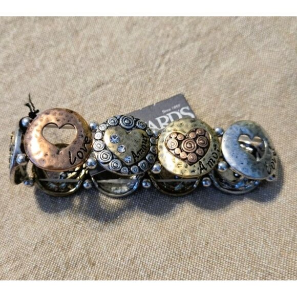 Howards Silver & Gold Love & Amour Stretch Bracelet W/ Heart Accents - Picture 2 of 5